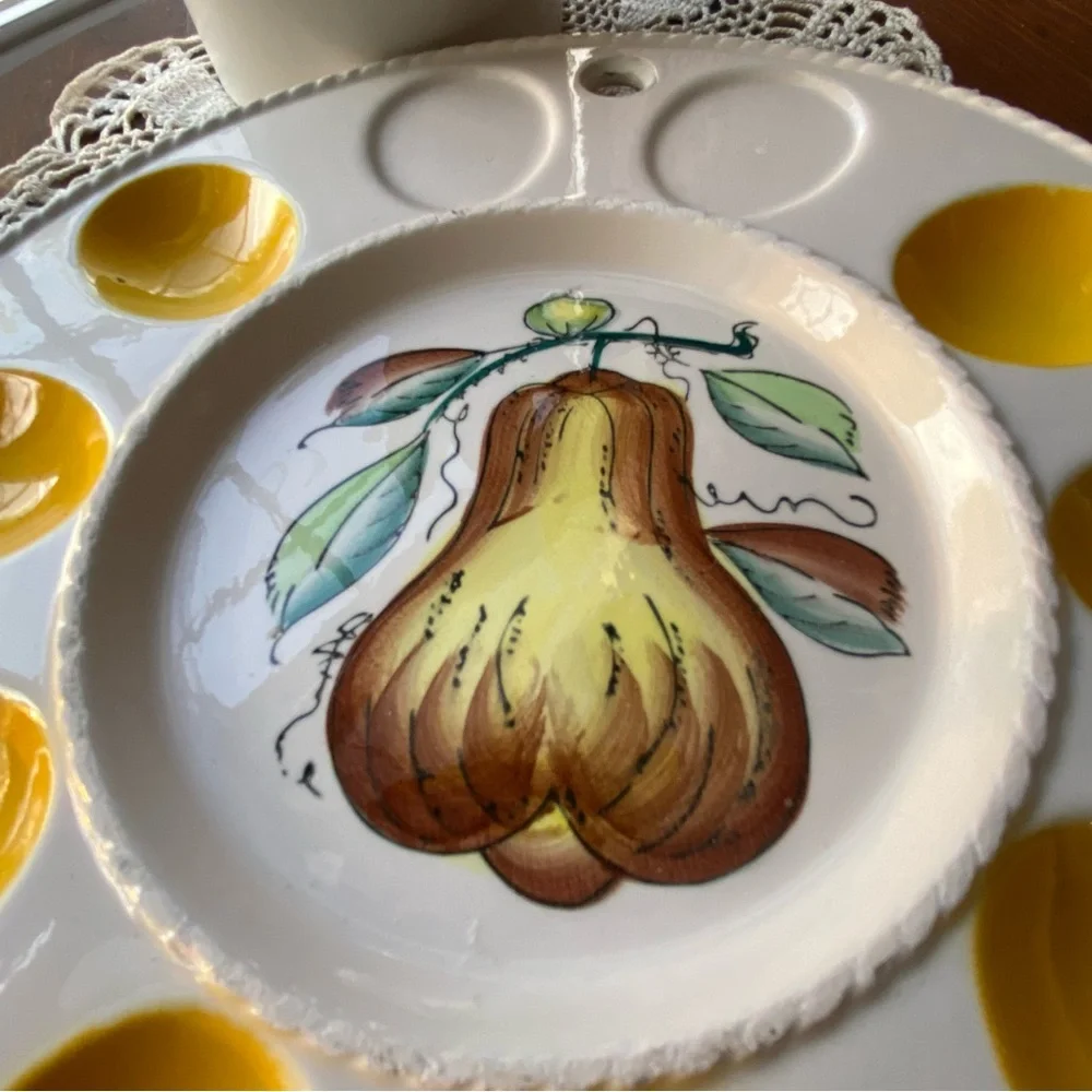 Vintage Mid-century Pear Egg Plate with Yellow Accents EUC